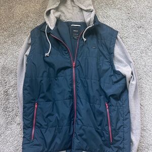 RVCA Blue and Gray Performance Jacket with Hood